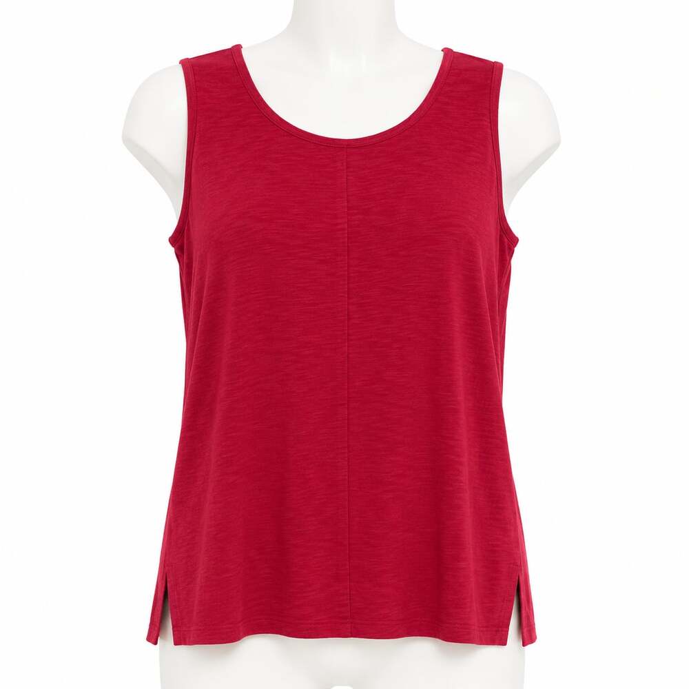 Lucy & Laurel Women's Red Sleeveless Slub Knit Tank Top with Side Slits Large